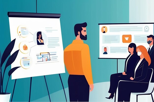 Photo virtual career development workshop vector flat style illustration