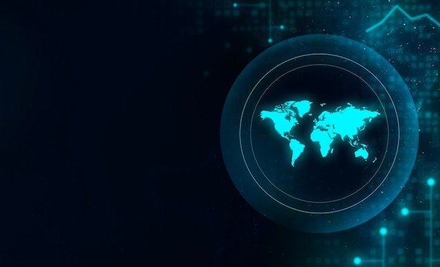 Virtual connection of the world Map of the technological system of communication between countries