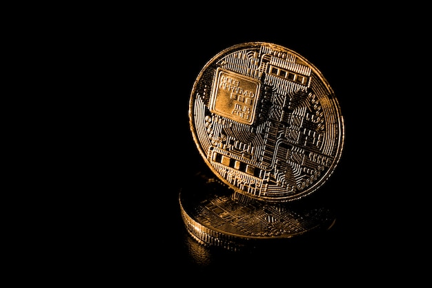 Virtual currency concept close-up. Cryptocurrency concepts on black background.