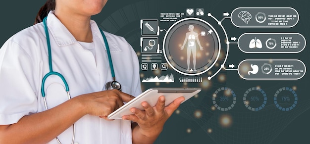 Virtual globe healthcare network connection conceptScience and medical innovation technology future sustainable smart services and solutions