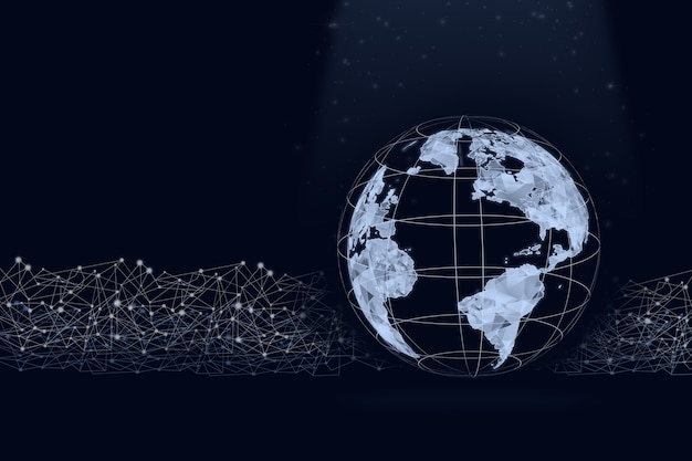 Виртуальная голограмма цифрового глобуса. Концепция глобальной сети. Концепция роста бизнеса.