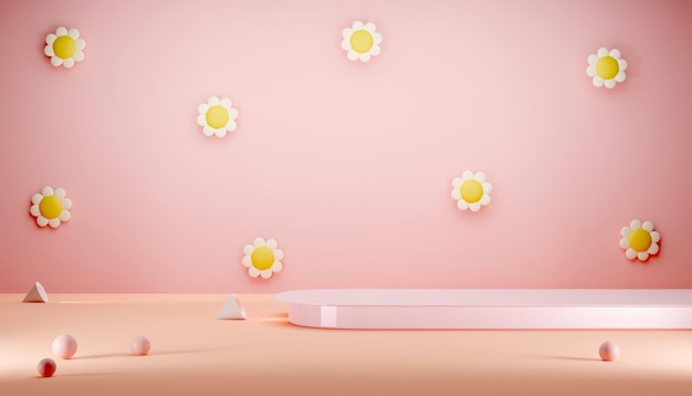 Virtual Luxury pastel soft tone background decorated with flowers Minimal spotlights empty space product display showcase perfume promotion sale banner presentation cosmetic 3D render