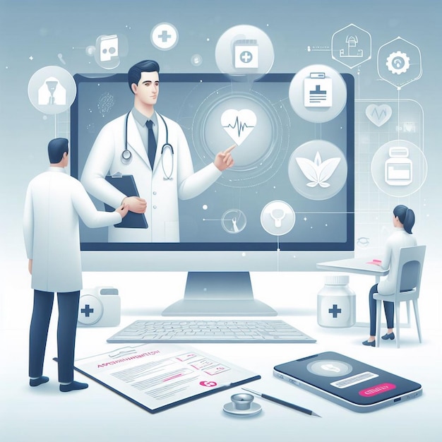 Virtual Medical Consultation Illustration Doctor and Patient Interaction Online