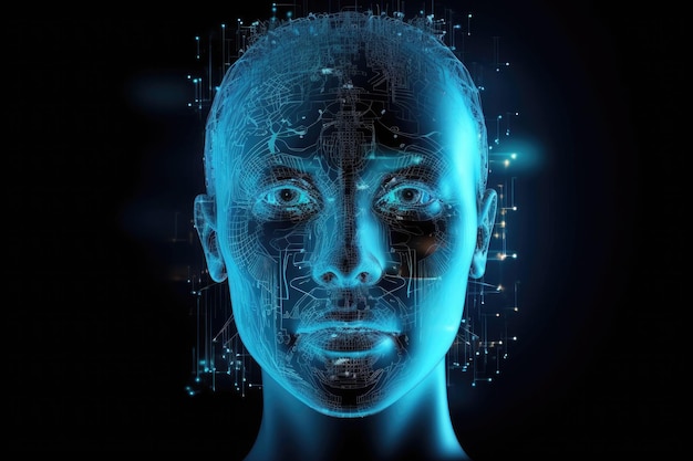 Photo virtual portrait of a human face technology concept virtual intelligence concept
