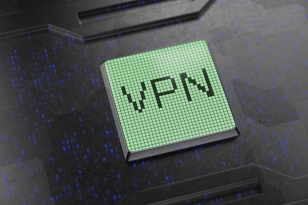 Foto rete privata virtuale su uno schermo monocromatico la scritta vpn il concetto di una rete vpn sicura strumento di bypass del blocco rendering 3d