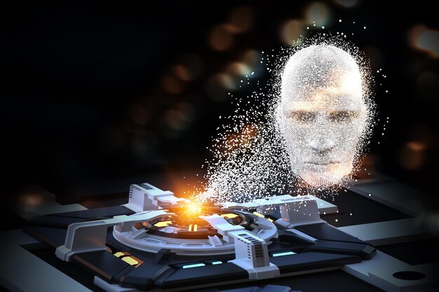 Virtual reality and artificial intelligence concept. Mixed media