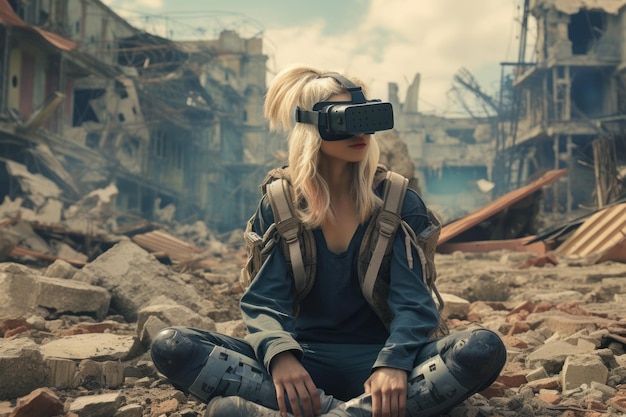 Virtual Reality Bliss in Post-Apocalyptische Stad Generatieve AI