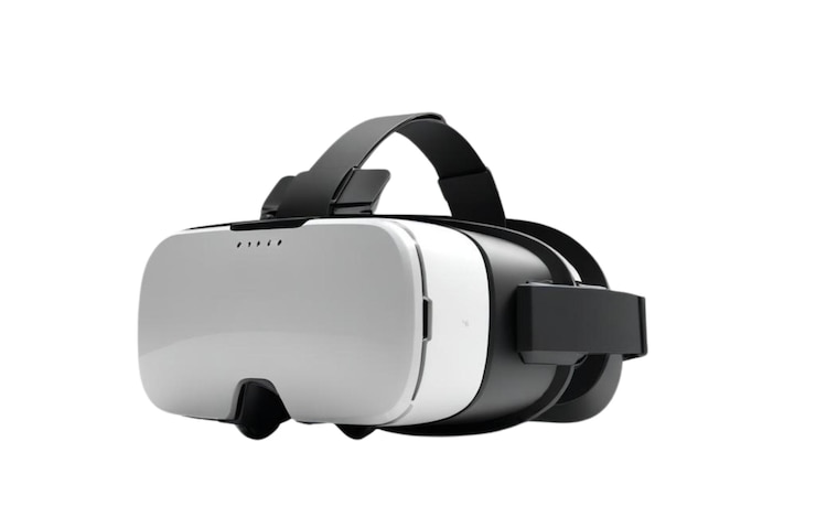 Foto virtual reality bril geïsoleerd op witte monochrome achtergrond 3d rendering van bril