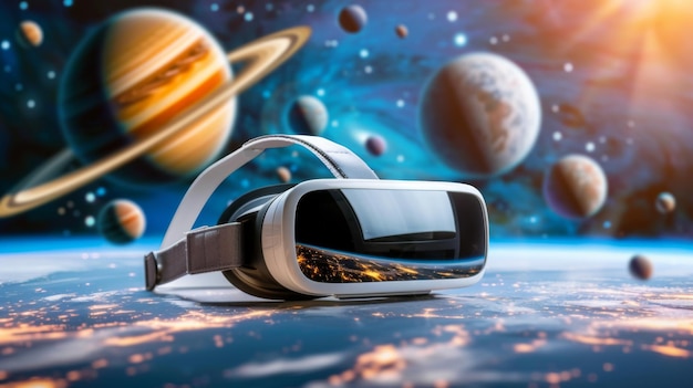 Virtual reality bril met planeten en zon elementen van dit beeld meegeleverd door NASA