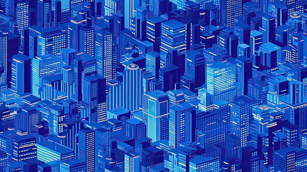 Virtual reality city urban vibrant blue seamless pixel pattern