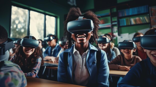 Virtual reality classroom with students