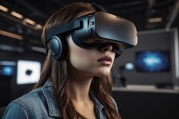 Virtual reality experience brand showcase in VR headset designs virtual environments and promotiona