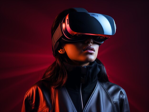 Virtual Reality Experience man Ondergedompeld in Neon Orange VR-omgeving