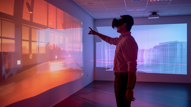 Foto esperienza di realtà virtuale in un ambiente moderno