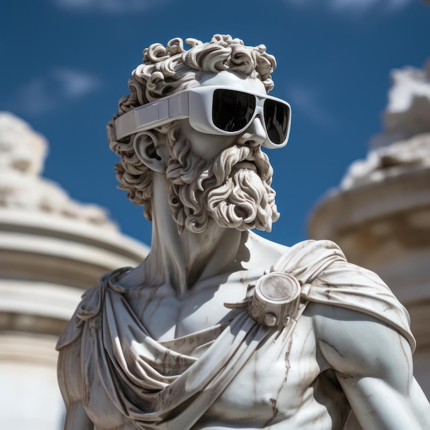 Virtual Reality Experience with Greek God Statue AI Generated