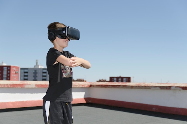 Virtual Reality Experience young man having a funny moment