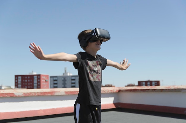 Virtual Reality Experience young man having a funny moment