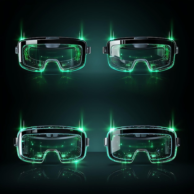 A Virtual Reality Frame Floating 3D Objects Neon Green Color T 2D Clipart Tshirt Overlay Concept