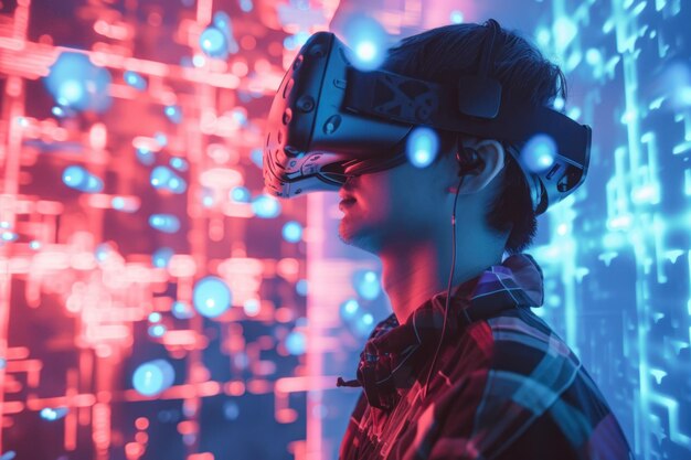 Разработчик игр виртуальной реальности в своем собственном игровом мире создает