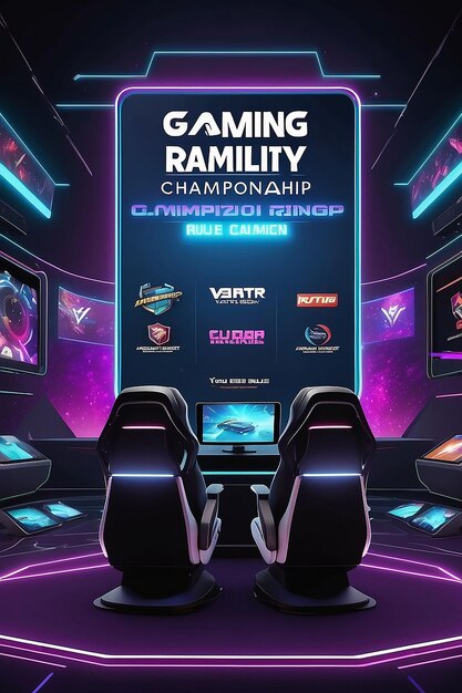 Virtual Reality Gaming Championship Rules Signage Mockup met lege lege ruimte voor het plaatsen van uw ontwerp