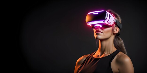 Virtual Reality Gaming and Technology for a Young White Woman with Copy Space