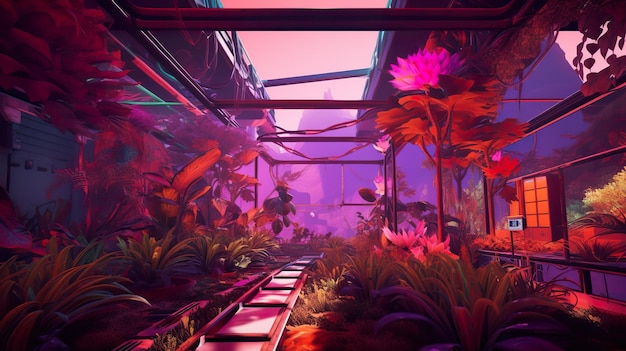 Virtual reality gardening and farming Synthwave 80s ai generate