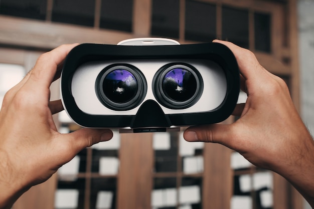 Photo virtual reality glasses with image inside.