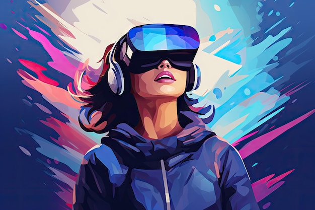 Virtual Reality Glasses Young Person Using a Virtual Reality Headset Vr Futuristic Technology Generative AI Illustration