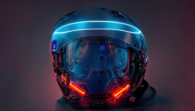 Virtual reality-helm met neonlichten op donkere achtergrond