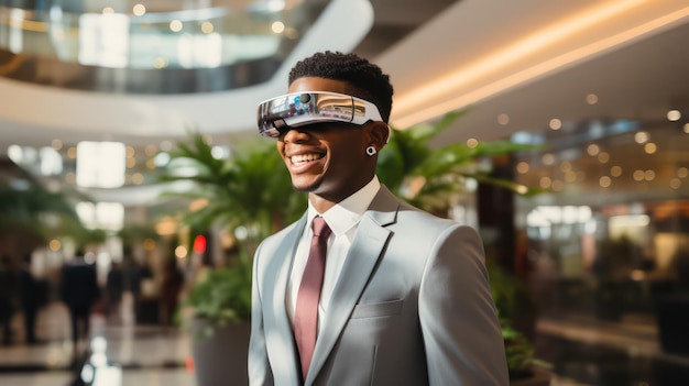 Virtual Reality Immersion Een persoon die zich bezighoudt met verschillende activiteiten binnen met geprojecteerde bril