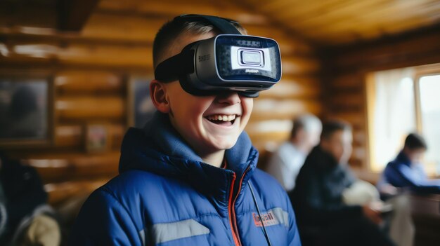 Virtual Reality Immersion One Person Engaging in Various Indoor Activities with Projected Glasses