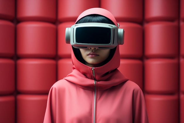 Virtual reality-interactieheadset van Asian Beautiful young female
