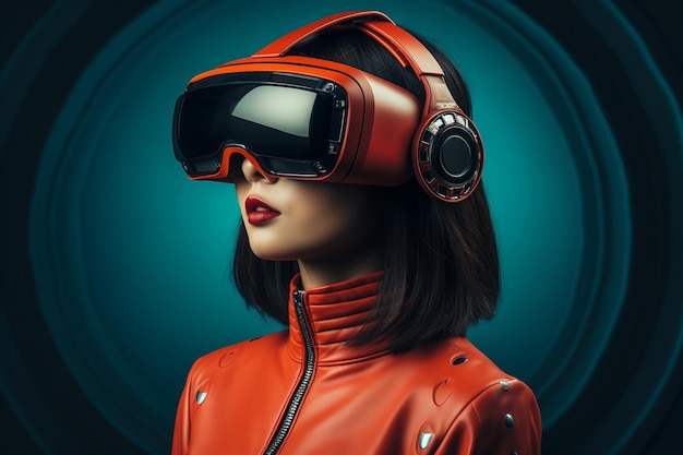 Virtual reality interaction headset by Asian Beautiful young female