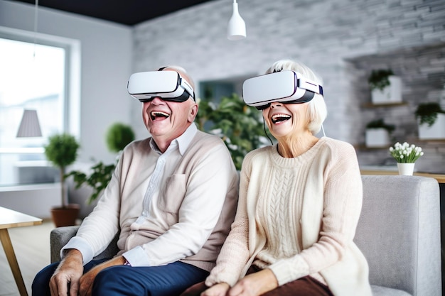 Virtual reality vreugde het futuristische plezier van een ouder echtpaar
