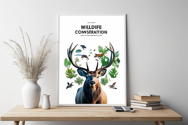 Foto poster di conservazione della fauna selvatica in realtà virtuale mockup con spazio bianco vuoto per posizionare il tuo disegno
