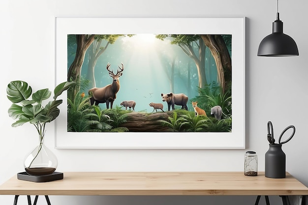 Мокет плаката по сохранению дикой природы в виртуальной реальности с пустым белым пространством для размещения вашего дизайна