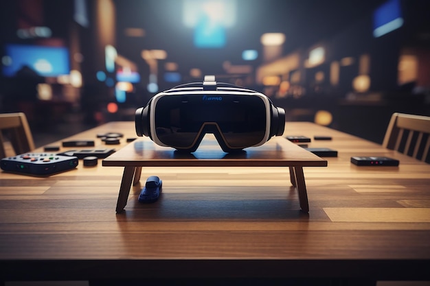 Виртуальные миры Близкий снимок пустого деревянного стола в мире игр