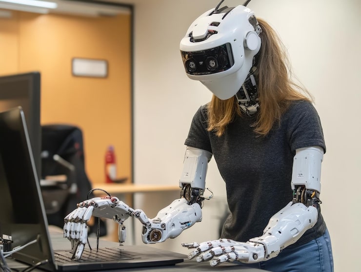 Photo a virtual robotics training course teaching participants how to simulate robot operations and create algorithms for problemsolving