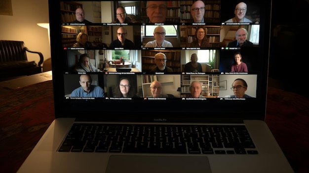 Photo virtual seminar with participants engaged in an online webinar