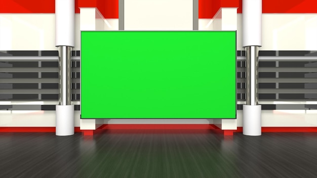 virtual set background with green screen 3d rendering