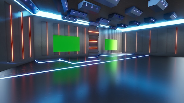 Photo virtual set studio for green footage  3d illustration