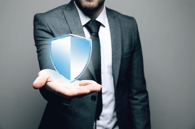 Photo virtual shield in the man's hand