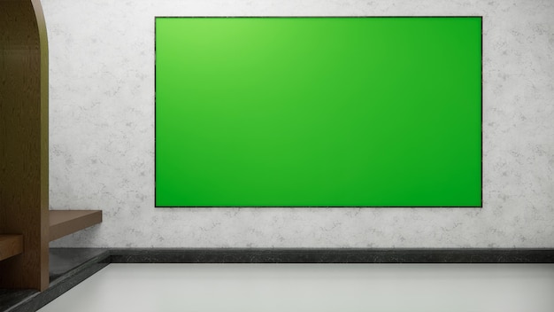 virtual studio with green screen 3d rendering