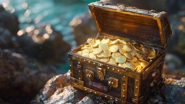 Photo virtual treasure chest with digital traps