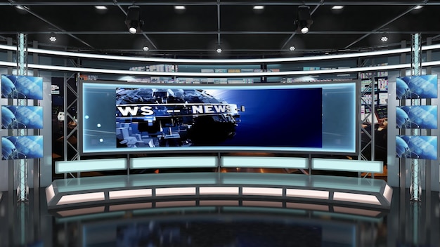 Virtual TV Studio Set Green screen background 3d Rendering Virtual set studio for chroma footage