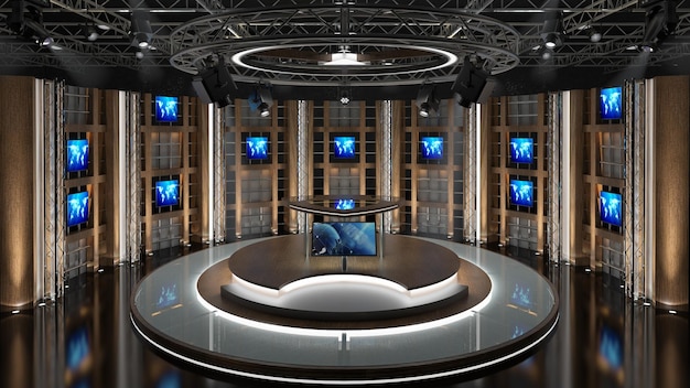 virtual tv studio set green screen background 3d rendering virtual set studio for chroma footage