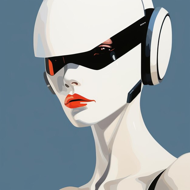 Photo virtual woman in white headset crisp neopop illustration with retro futurism