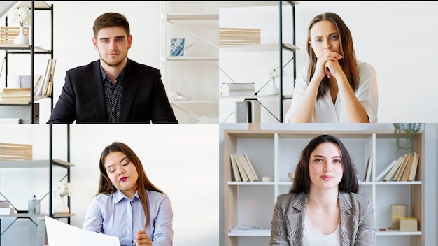 Virtueel videoconferentiegesprek moe zakelijk team