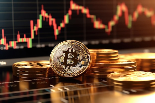 Virtuele cryptocurrency Bitcoin en beursgrafiek Generatieve ai