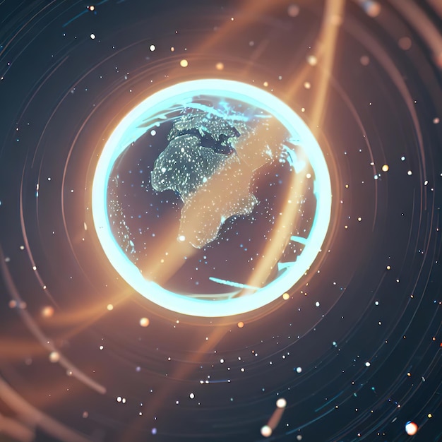 Virtuele planeet Aarde met deeltjes en lijnen Netwerkverbinding big data
